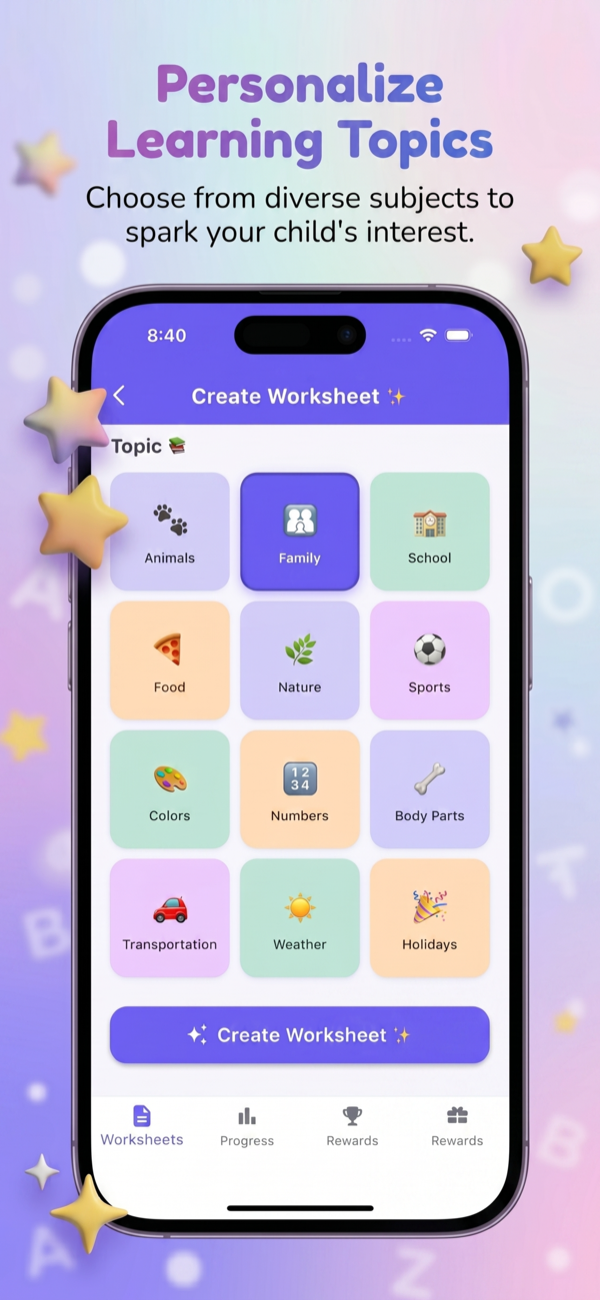 Topic selection screen